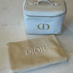 Dior Beige Cream Vanity Case with Gold Accents and Dior Clutch